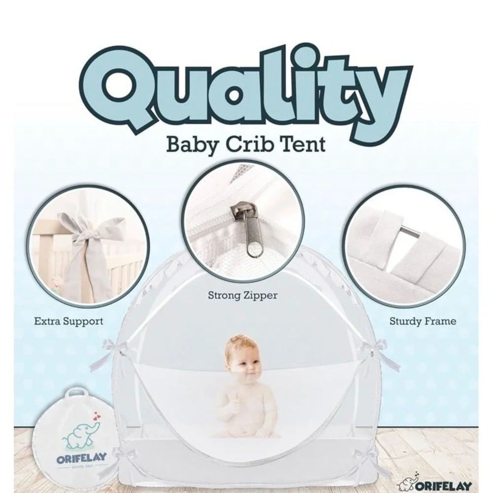 Baby Crib Tent breathable mesh crib net sturdy frame strong zipper. NEW.